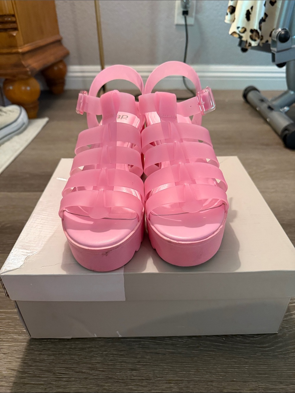 bp Pink Jelly Platform Sandals